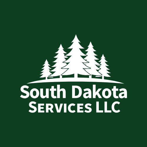 South Dakota Services LLC logo with white pine trees on a dark green background.