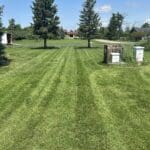 Professionally mowed lawn with clean striping at a Spearfish, South Dakota property maintained by South Dakota Services lawn care.